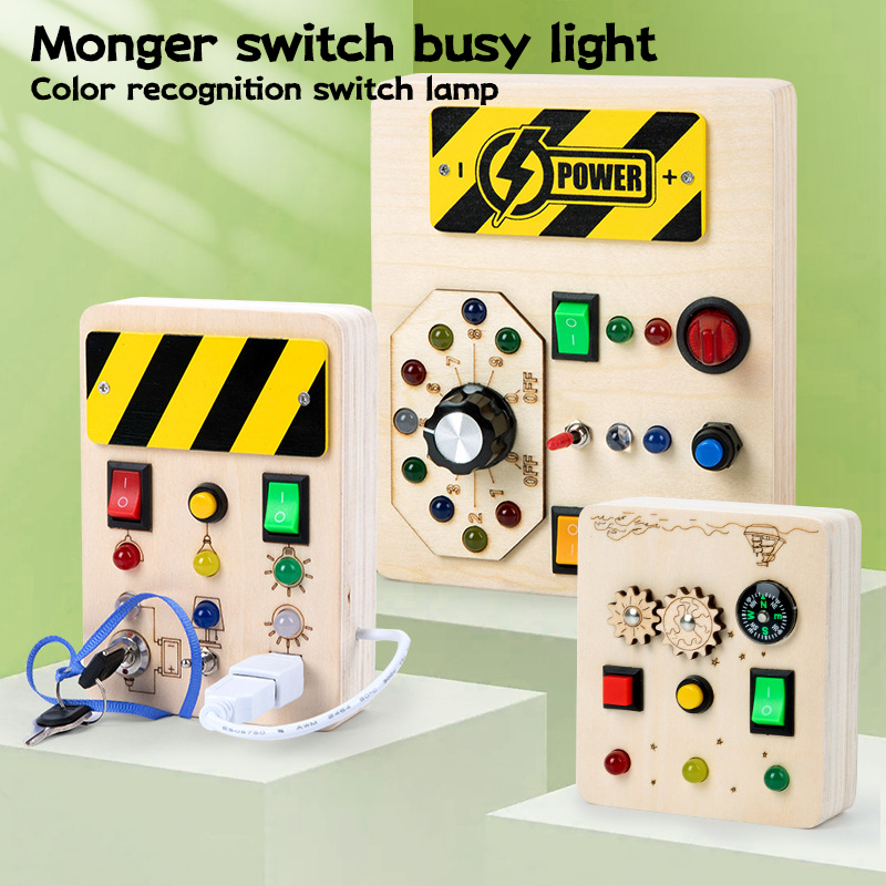 Montessori Wooden Busy Board Toddler - Montessori Busy Board Baby-Sensorikspielzeug Holz-LED-Lichtschalter-Steuerplatine Spielzeug